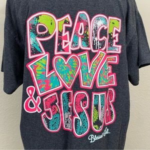 Fruit of The Loom sz:L Blessed Girl Peace Love & Jesus Short Sleeved Graphic Tee